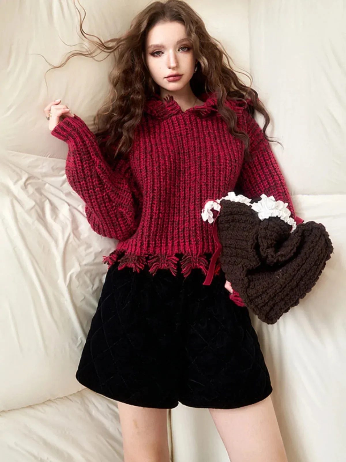 Wenkouban-Christmas Thanksgiving outfits_Vintage Harajuku Aesthetic Elegant Long Sleeves Red Pullover Christmas Sweater