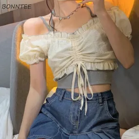 Wenkouban Sets Women Summer Korean Style Sweet Fashion Streetwear Slim All-Match Holiday Comfortable Cropped Party Girls Kawaii Elegant