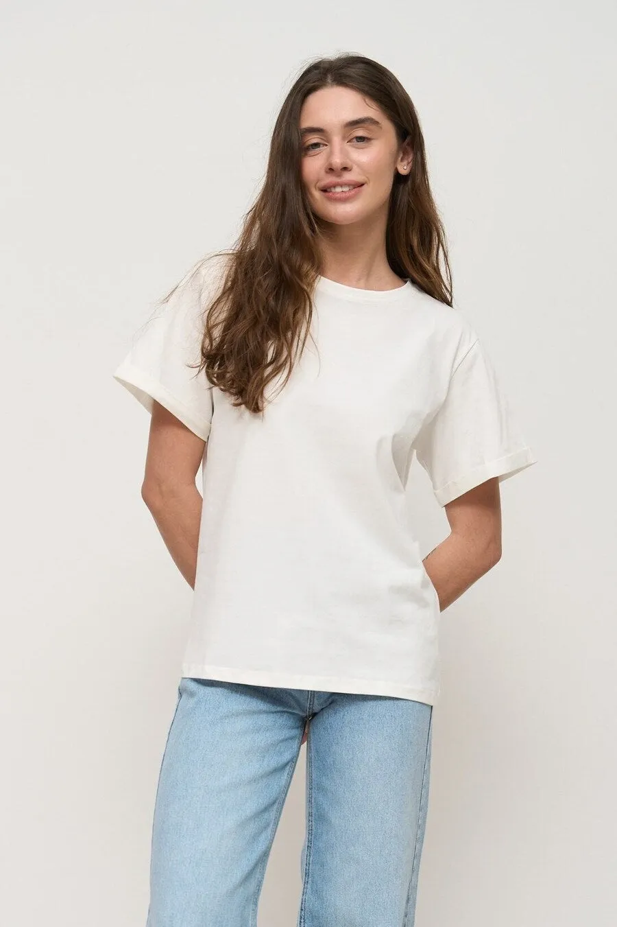 White Oversized Roll Up Sleeve T-Shirt