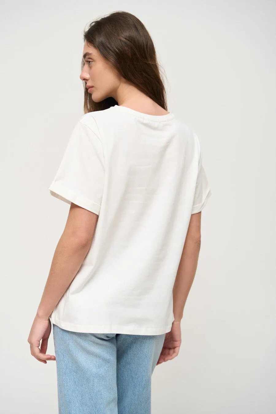 White Oversized Roll Up Sleeve T-Shirt