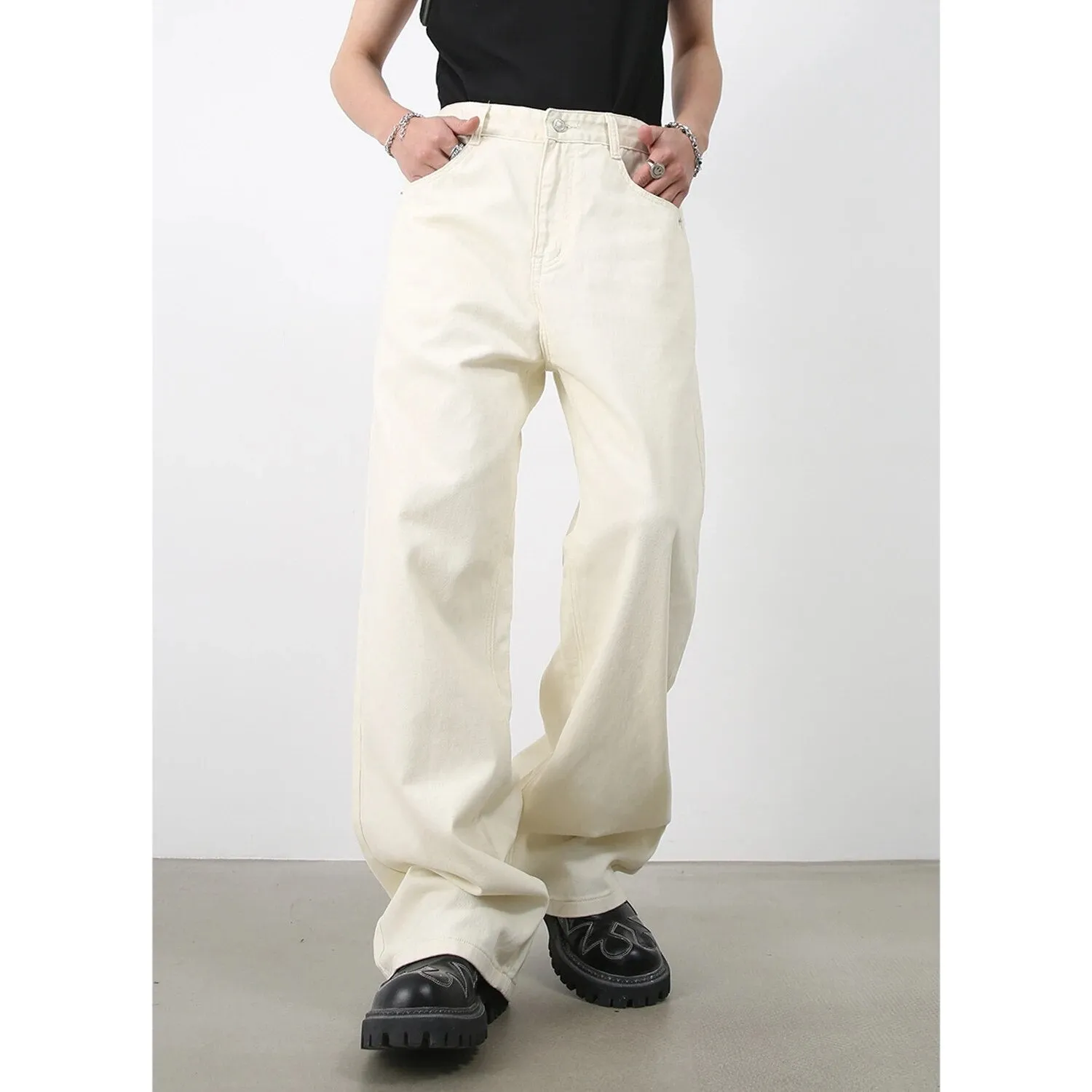 Wiaofellas Loose Straight Jeans Casual Men Color Denim Pants Streetwear Spring Wide Leg Neutral Jeans Male Brand Clothing Fashion Trousers