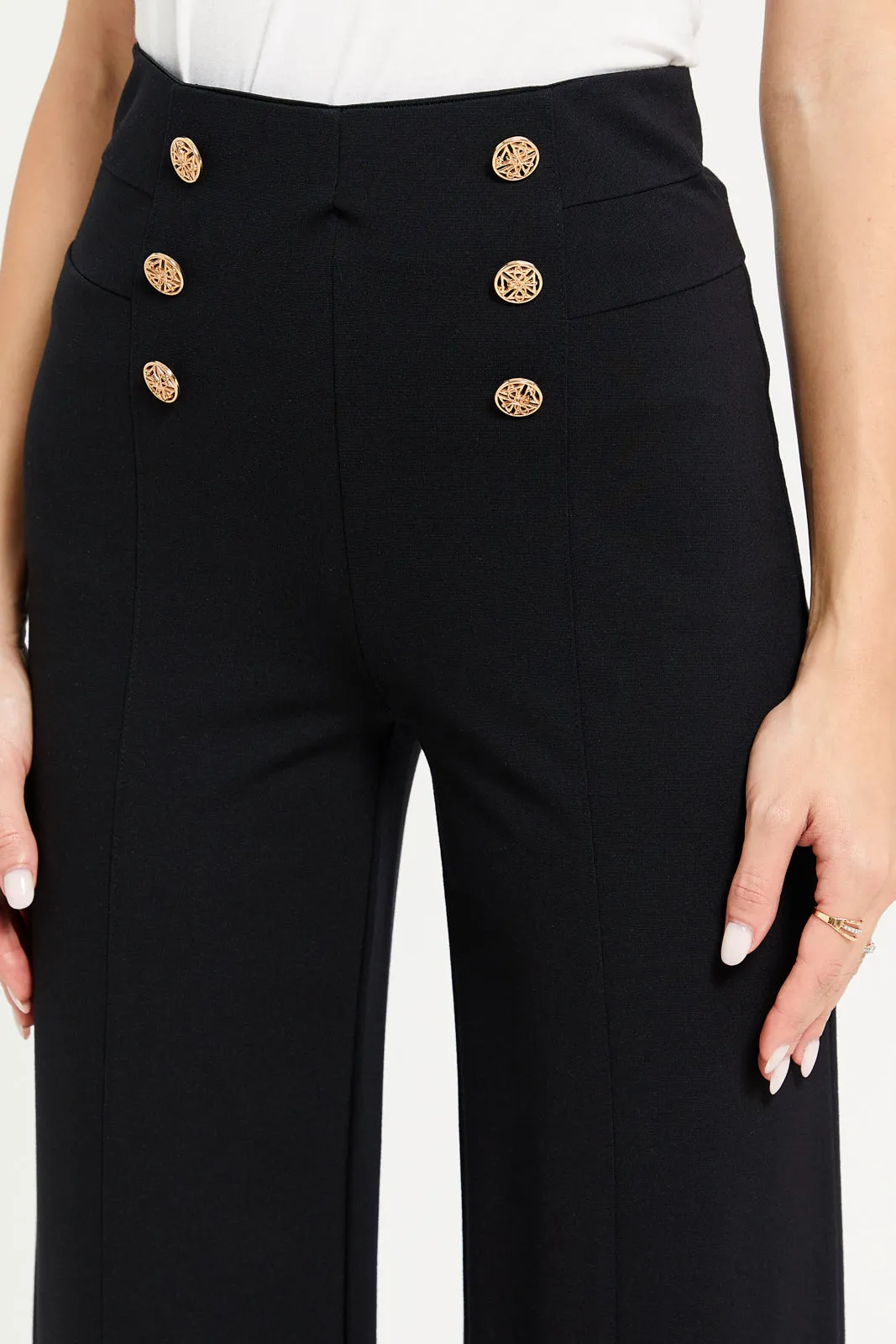 Women Black High Waisted Wide Leg Trousers