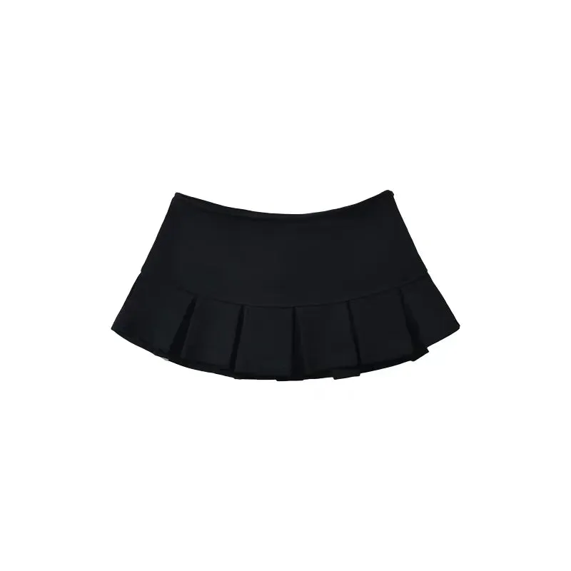 Women Terry Fabric Y2K Mini Skirt Wide Pleat Low Waist Grey A-line Sexy Pleated Skirt Vintage Preppy Skort Casual Summer