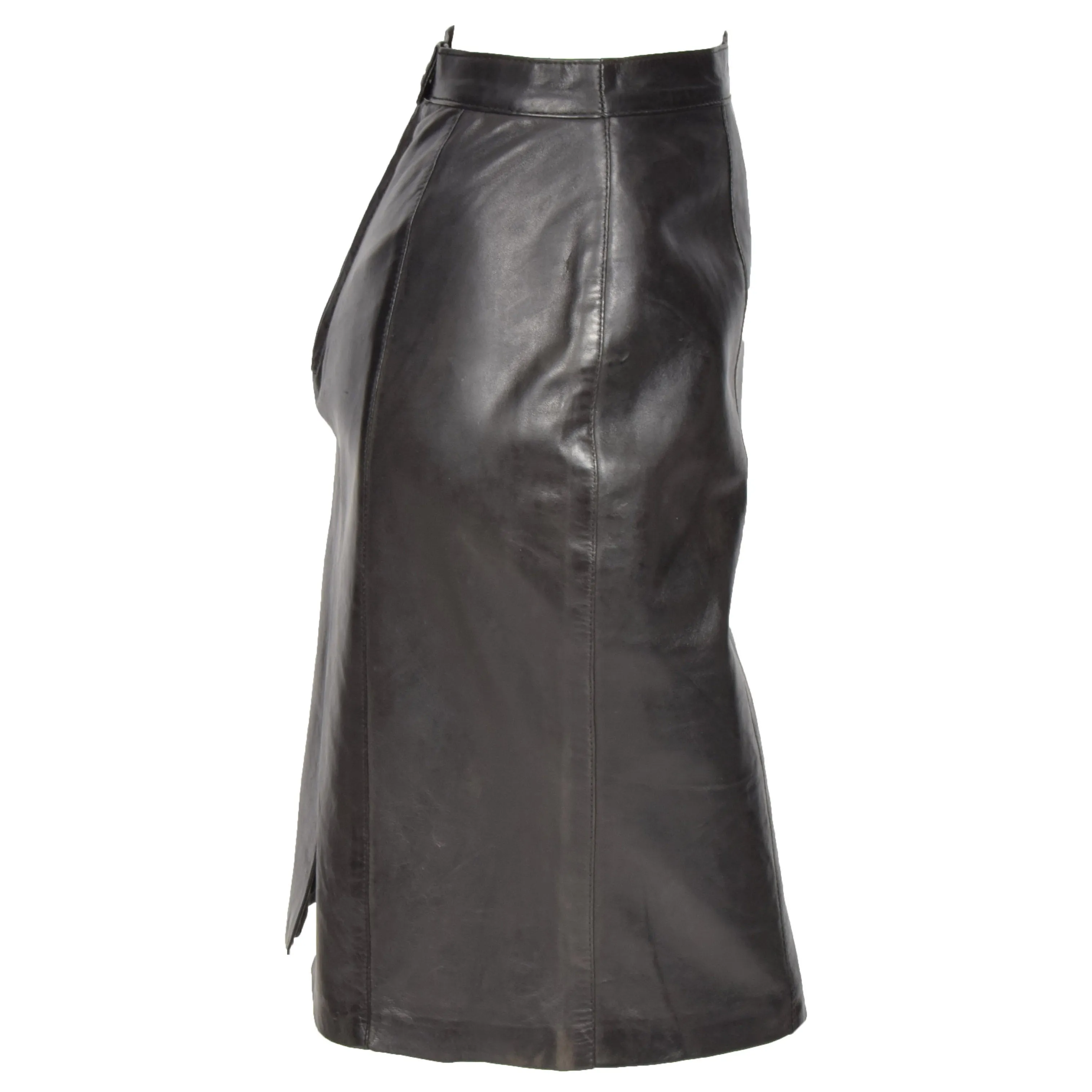 Womens Black Leather Pencil Skirt Lucy