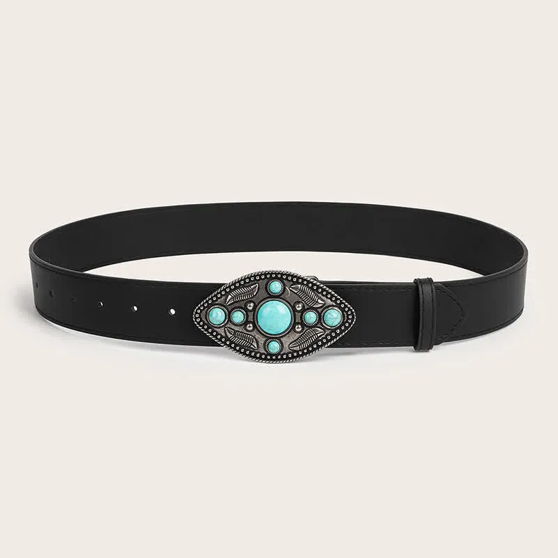 Women's Bohemia Turquoise Leaf-Shaped Buckle Leather Belt