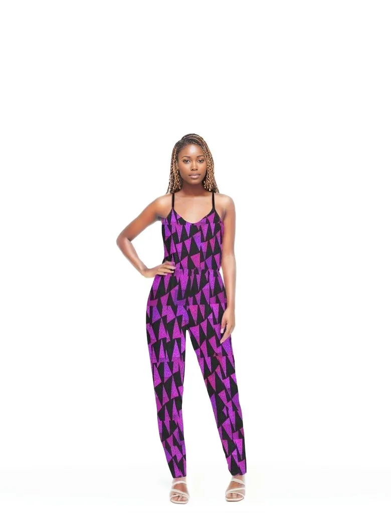 Womens Royal Tri Prism V-neck Cami Jumpsuit