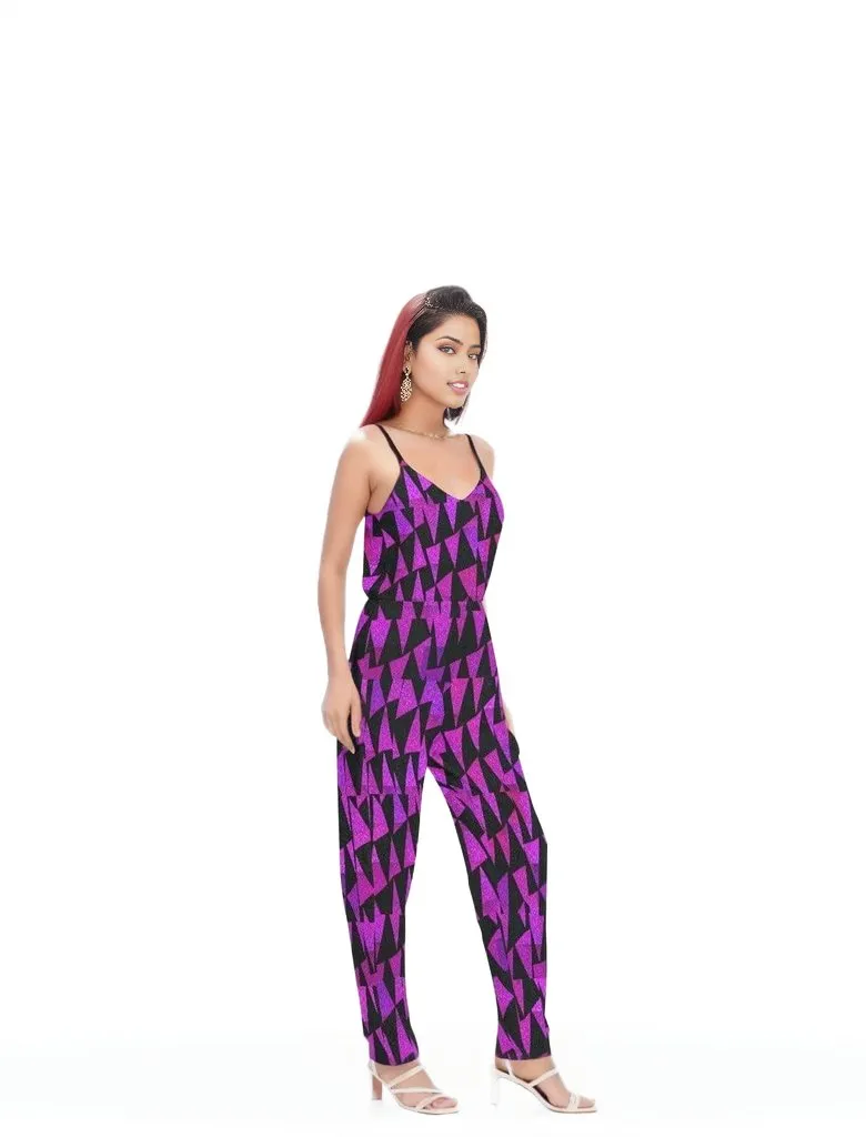 Womens Royal Tri Prism V-neck Cami Jumpsuit