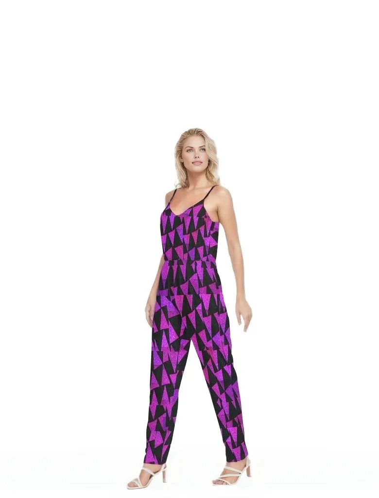 Womens Royal Tri Prism V-neck Cami Jumpsuit