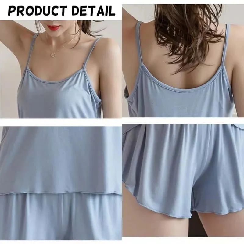 Womens Summer Sexy Tank Top Shorts Pajamas 2PCS Set