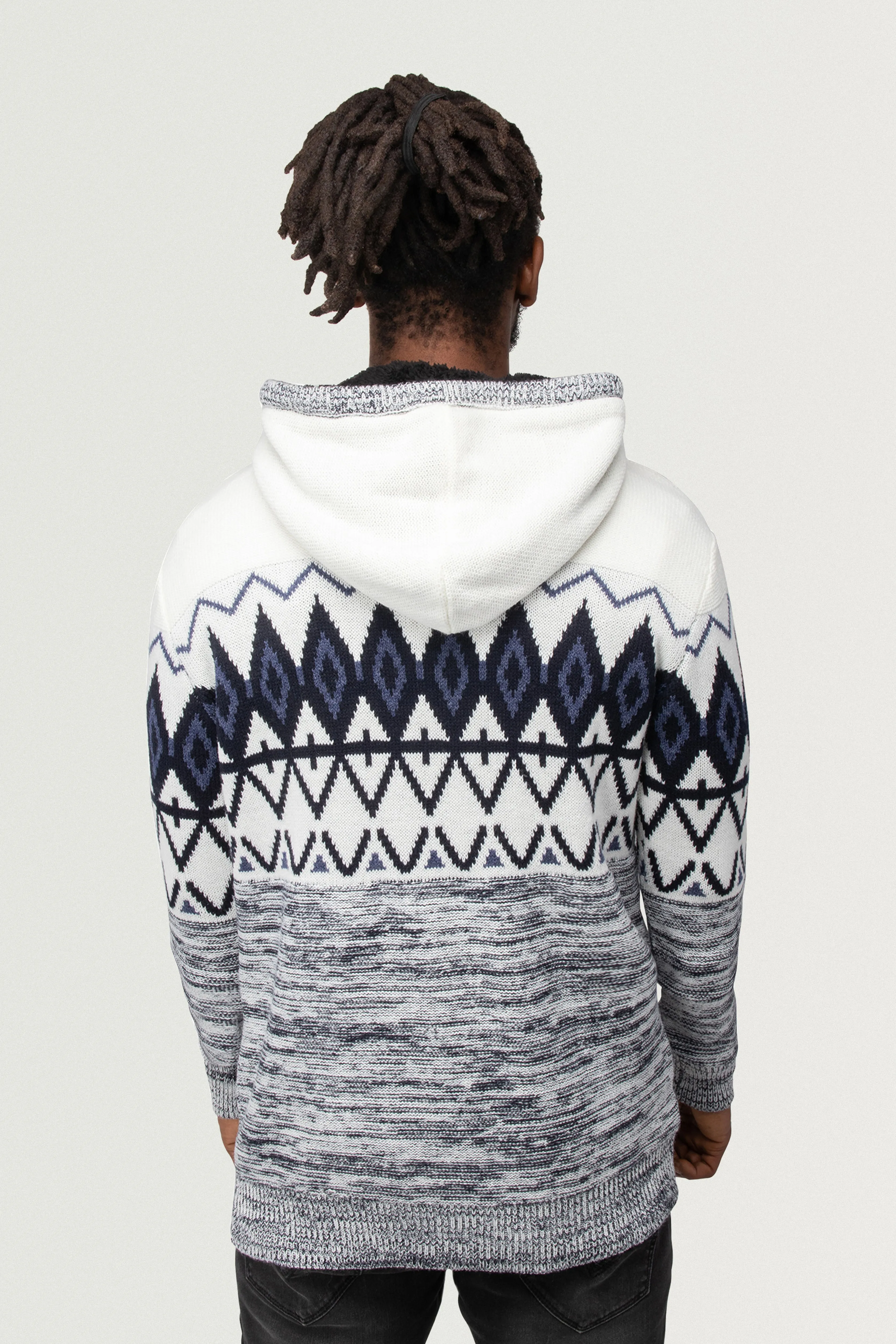 X RAY Men's Colorblocked Pattern Fair Isle Sherpa Hooded Sweater