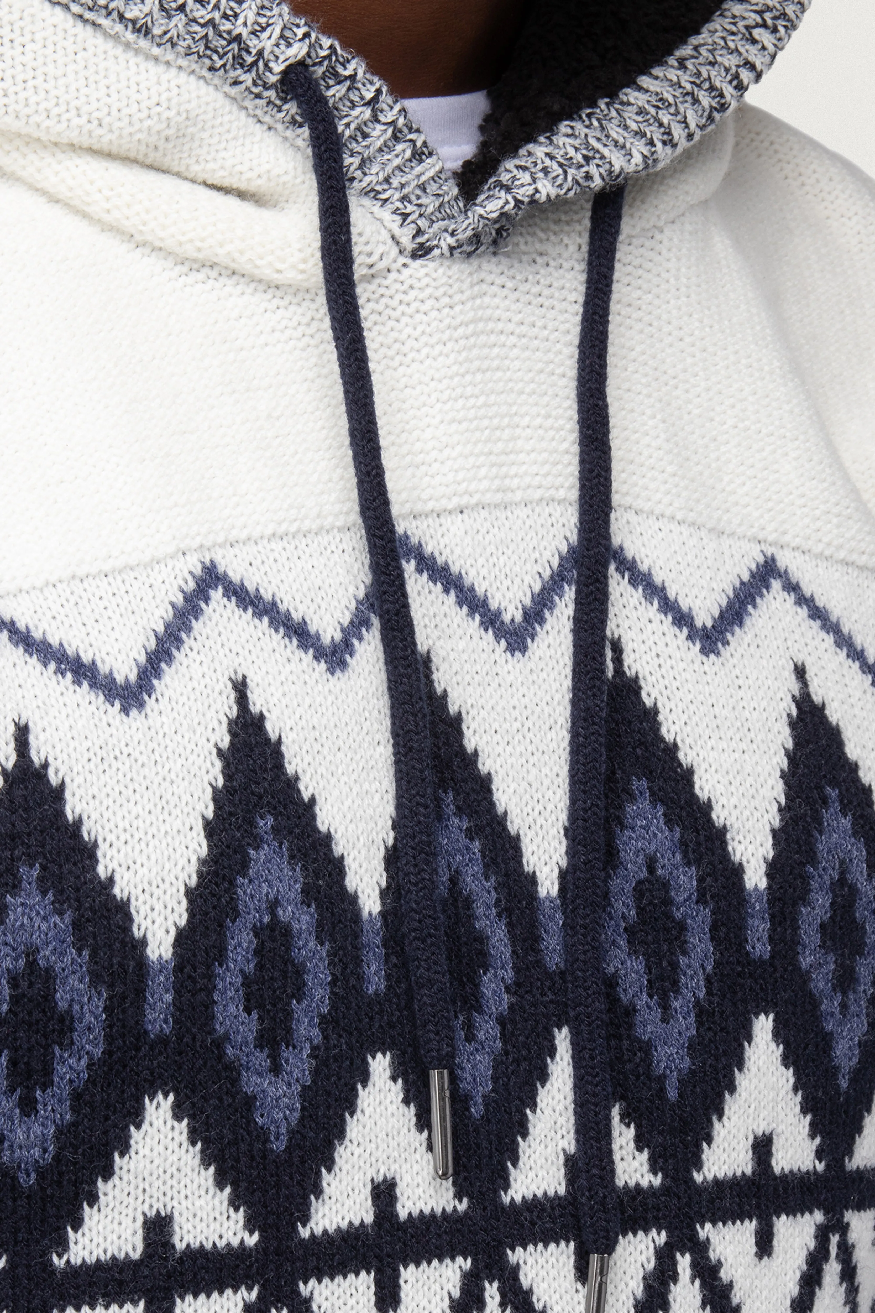 X RAY Men's Colorblocked Pattern Fair Isle Sherpa Hooded Sweater