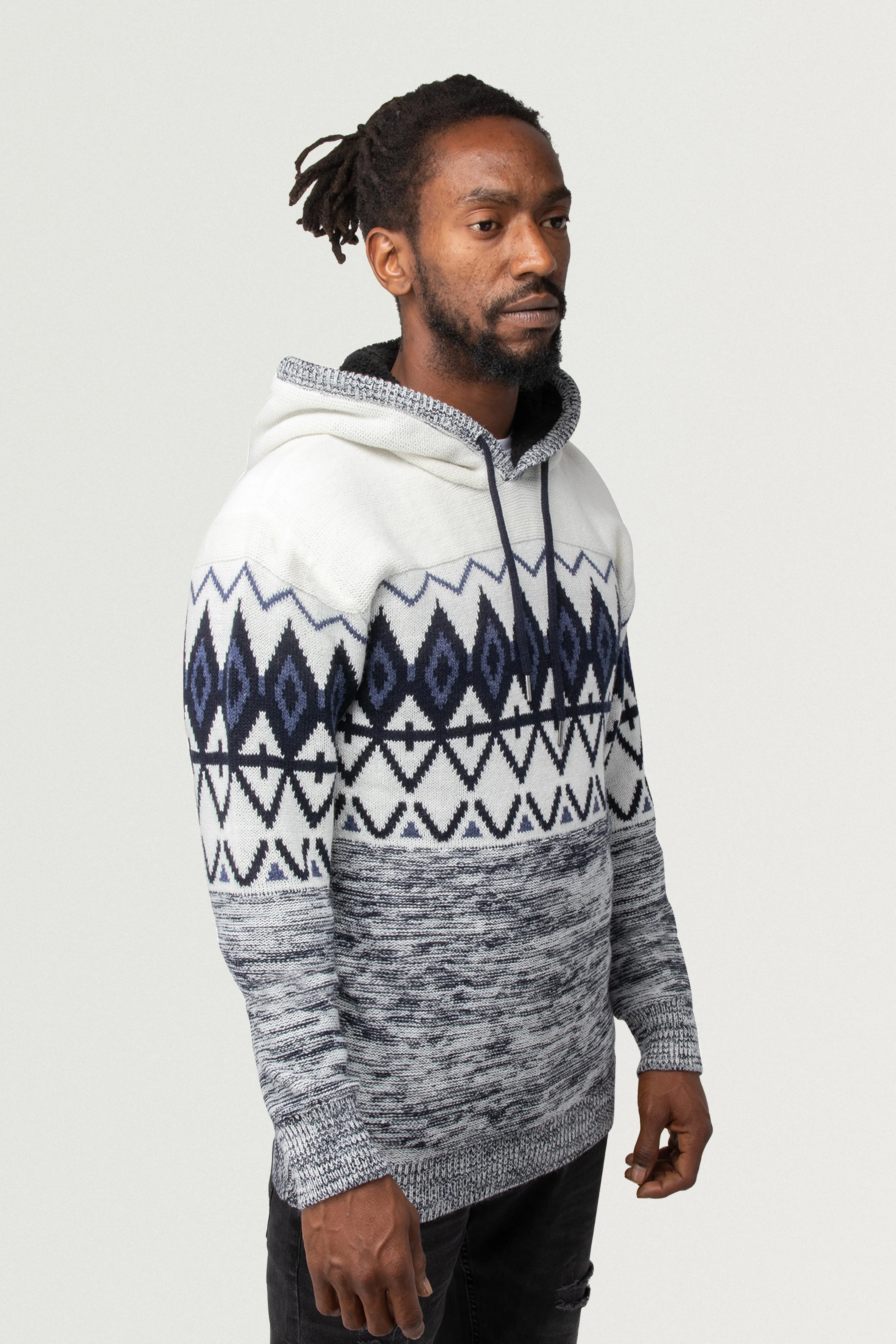 X RAY Men's Colorblocked Pattern Fair Isle Sherpa Hooded Sweater