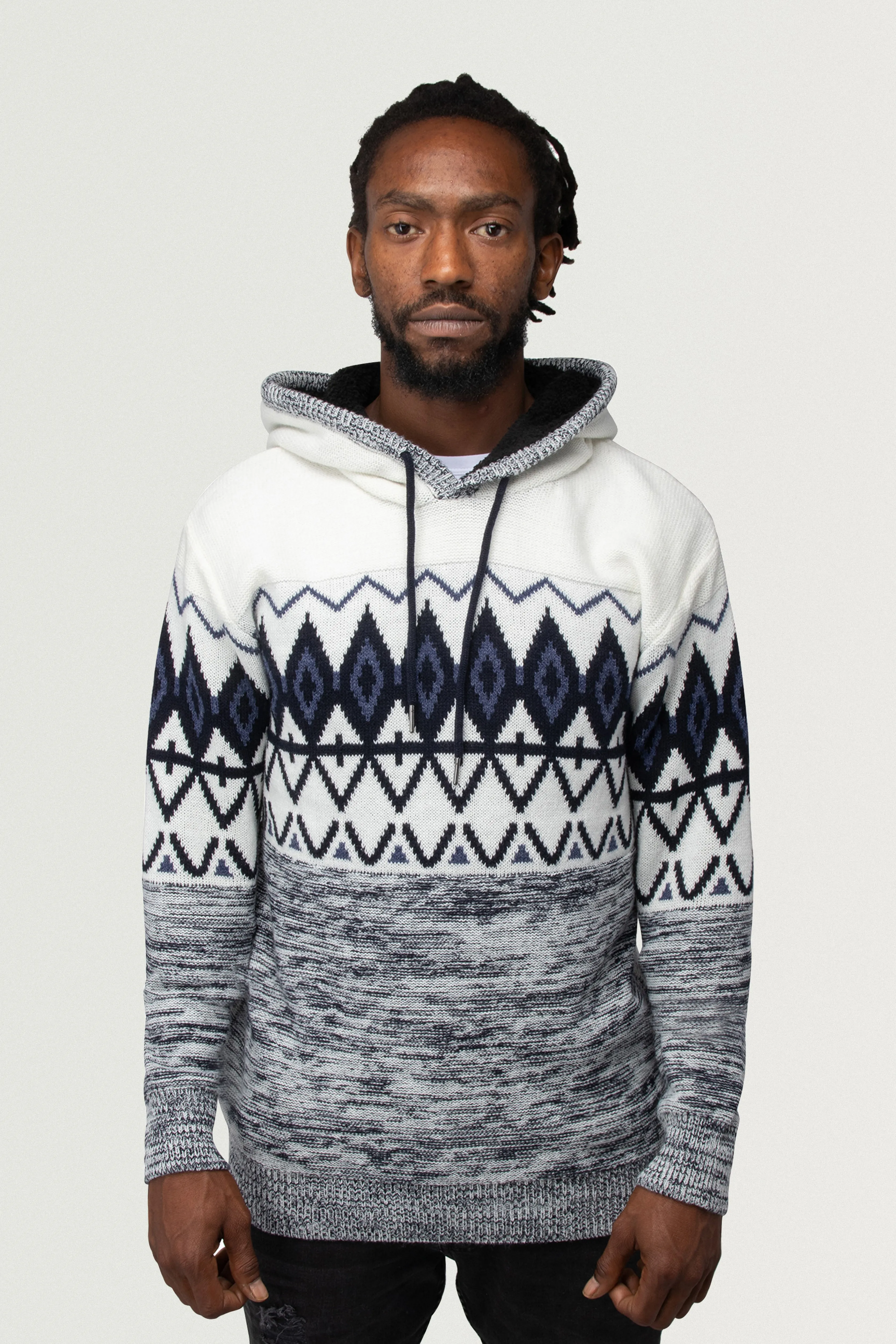 X RAY Men's Colorblocked Pattern Fair Isle Sherpa Hooded Sweater