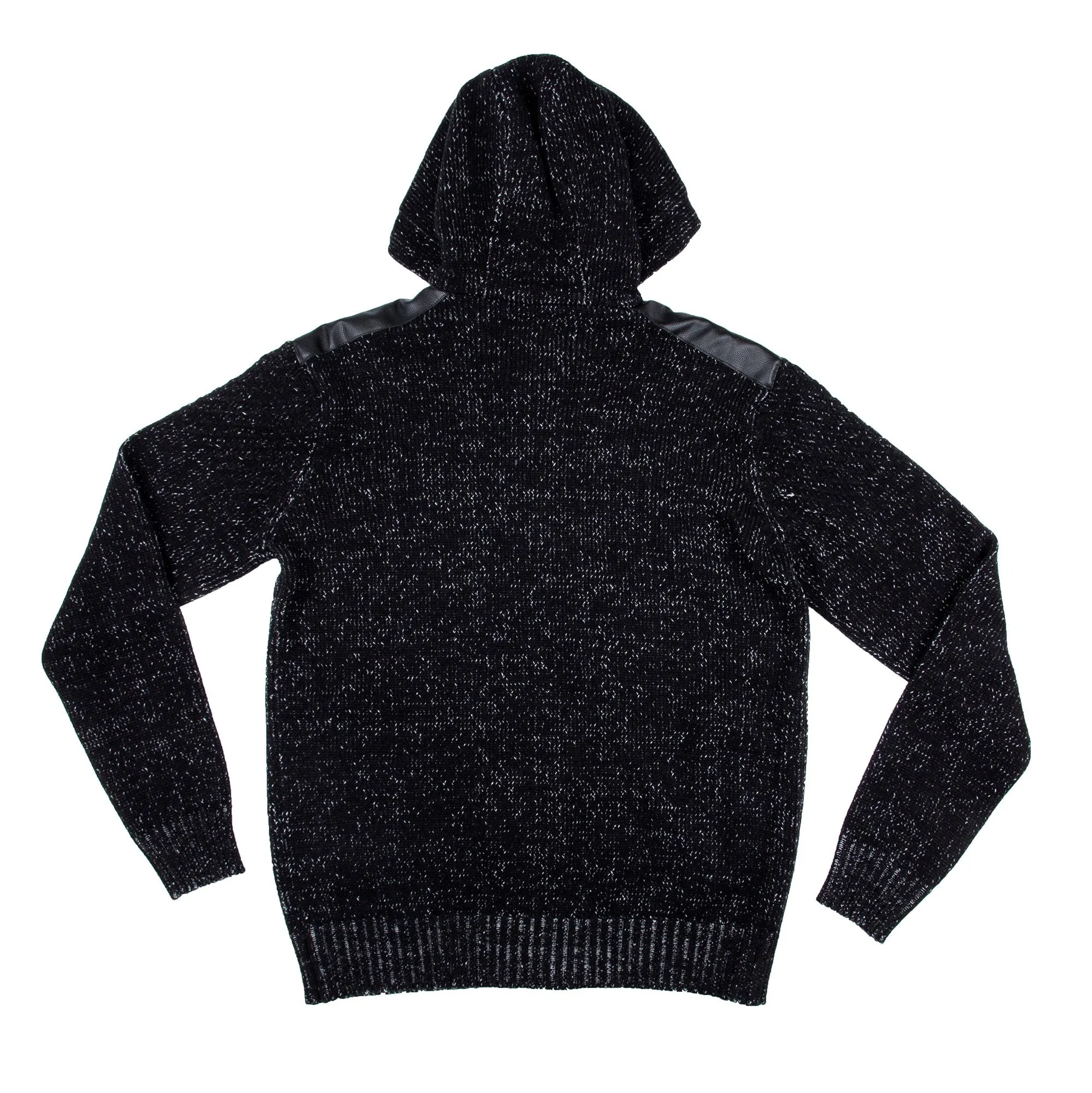 X RAY Men's Hooded Full Zip Up Sweater with Leather Shoulder Patch