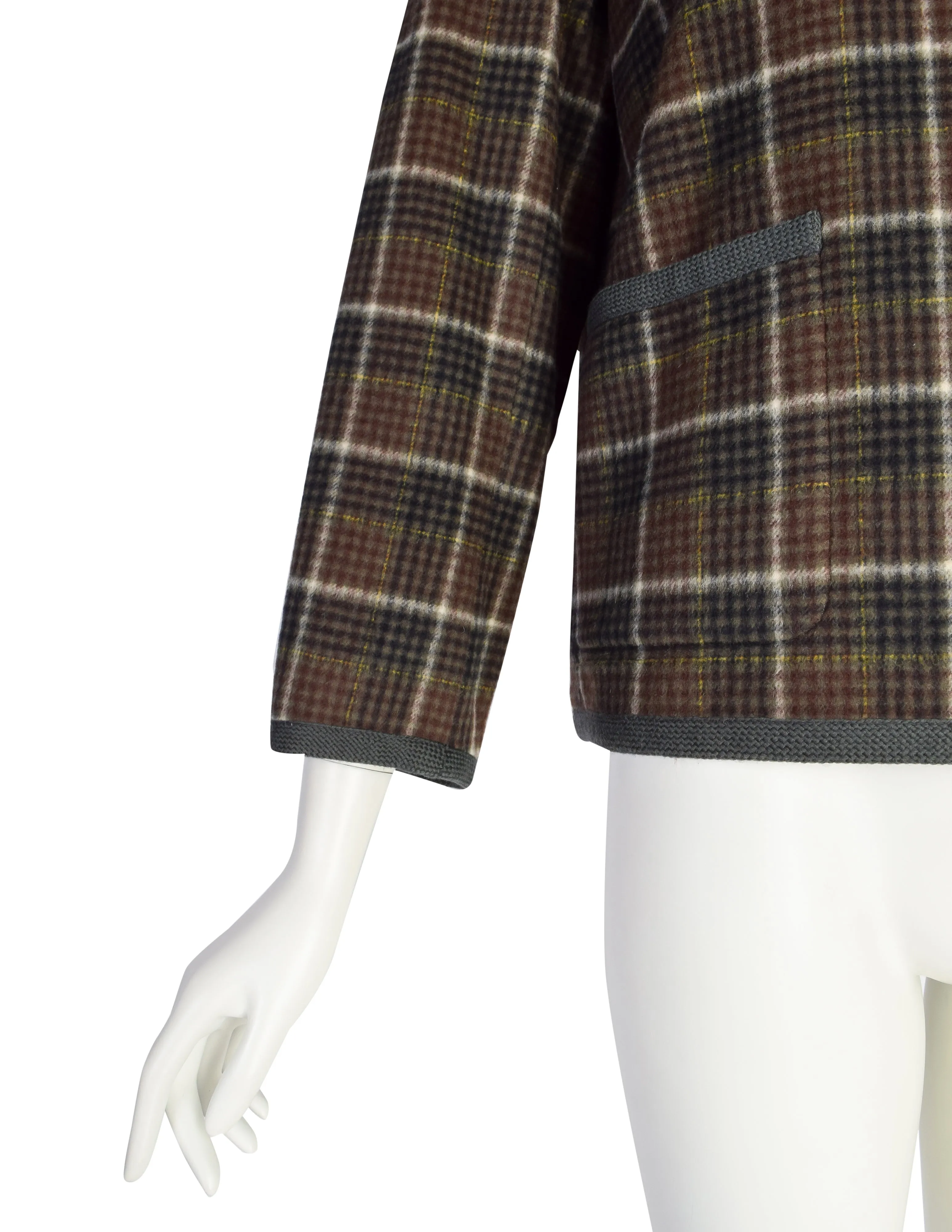 Yves Saint Laurent Vintage AW 1977 Classic Green Plaid Wool Box Jacket