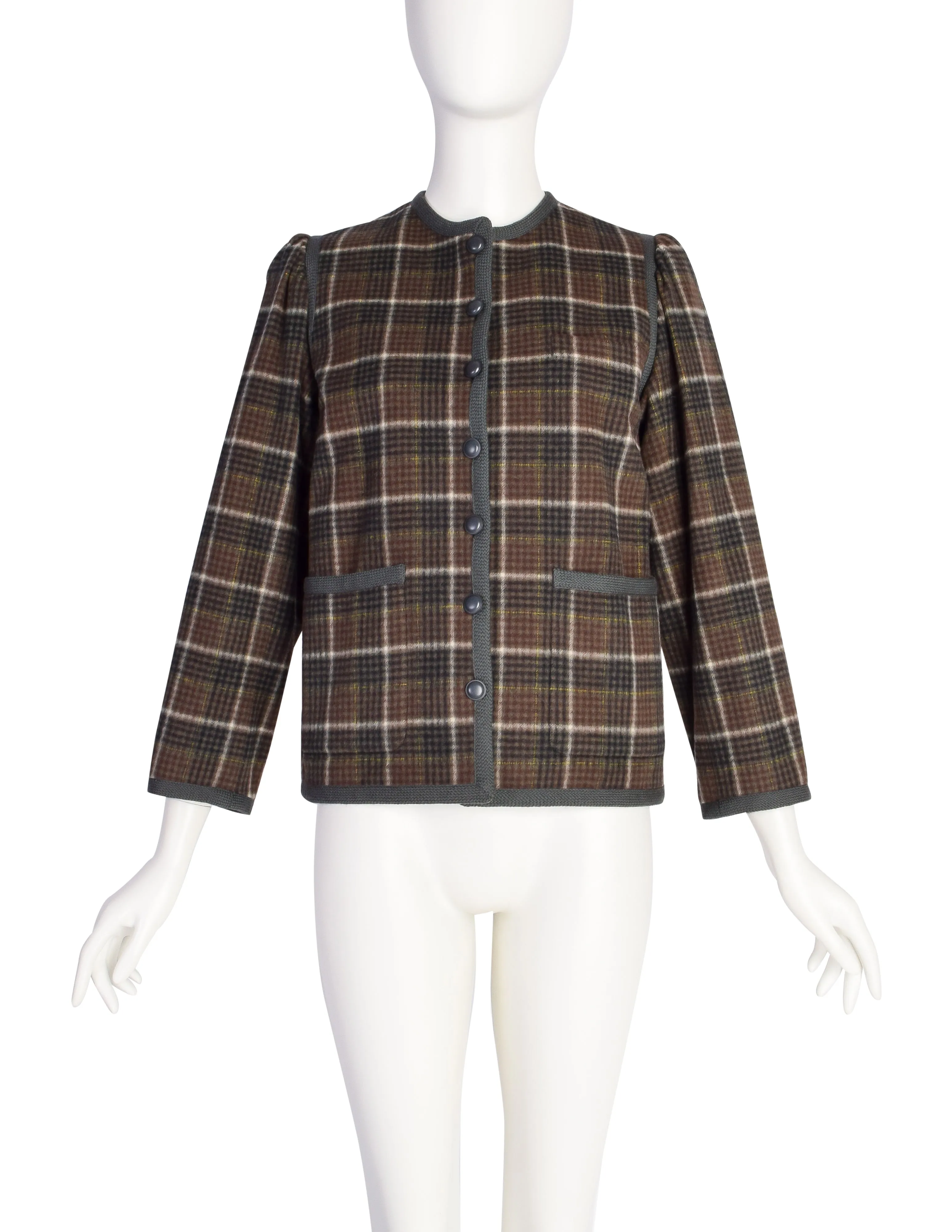 Yves Saint Laurent Vintage AW 1977 Classic Green Plaid Wool Box Jacket