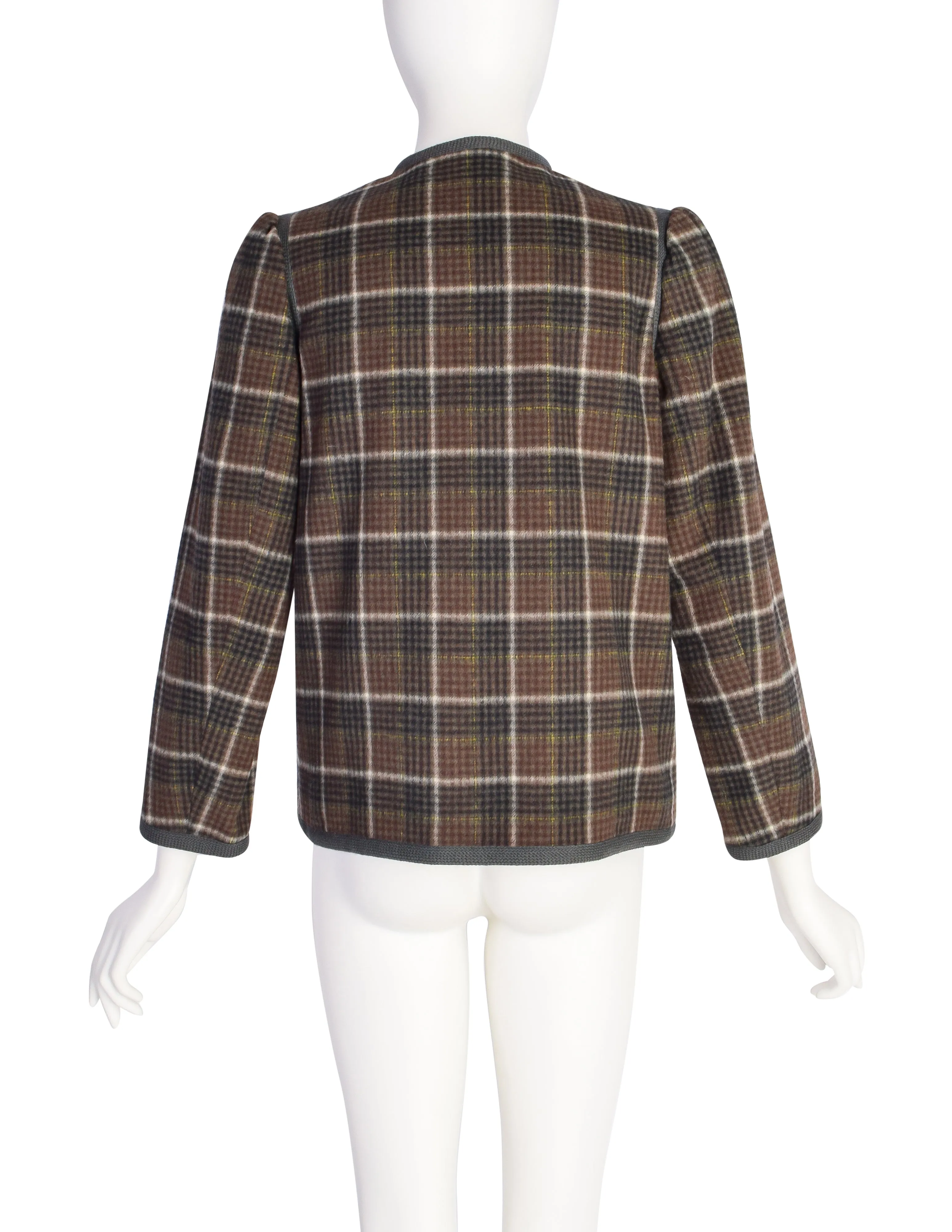 Yves Saint Laurent Vintage AW 1977 Classic Green Plaid Wool Box Jacket