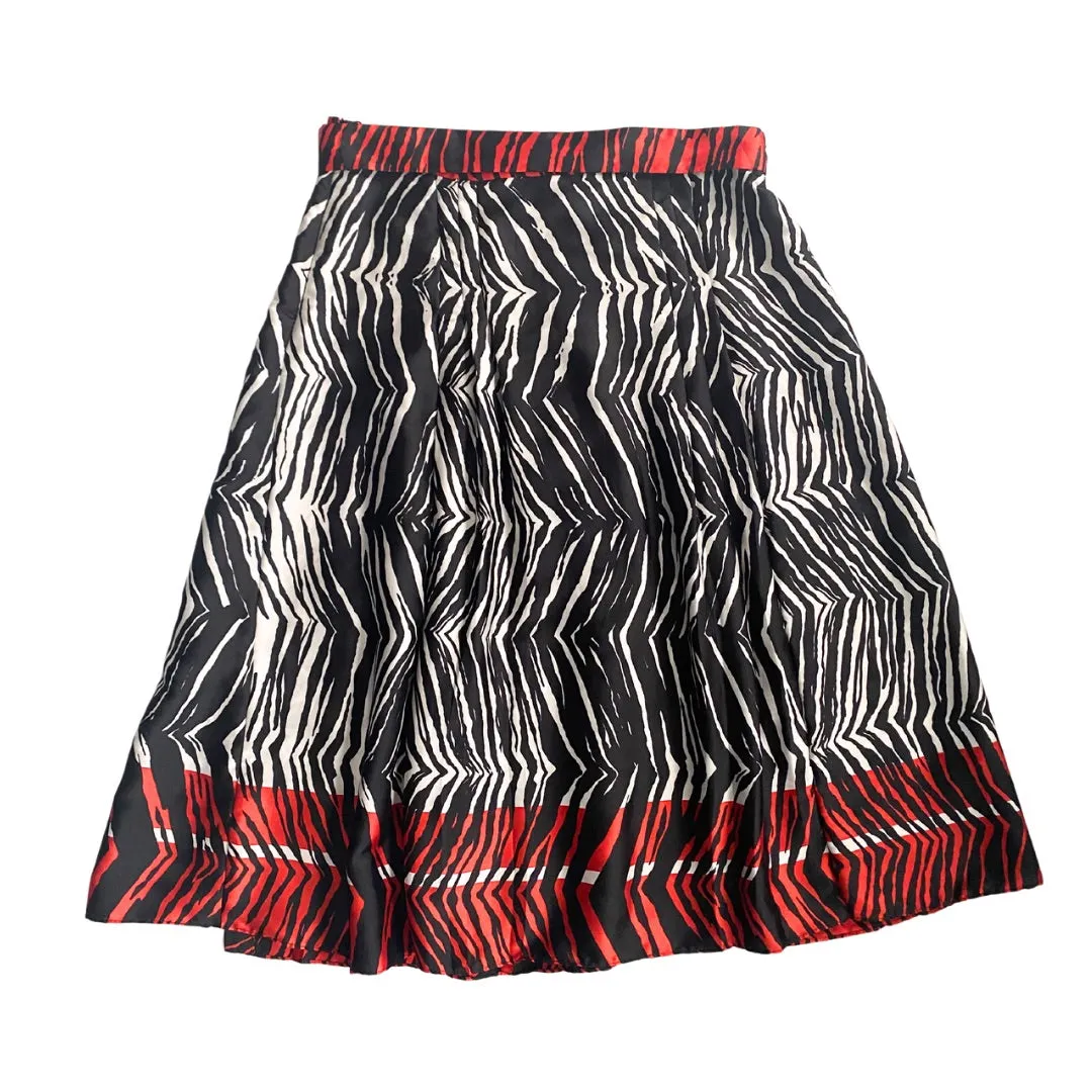 Zara Zebra Print Pleated Split Midi Skirt Red SIZE XL