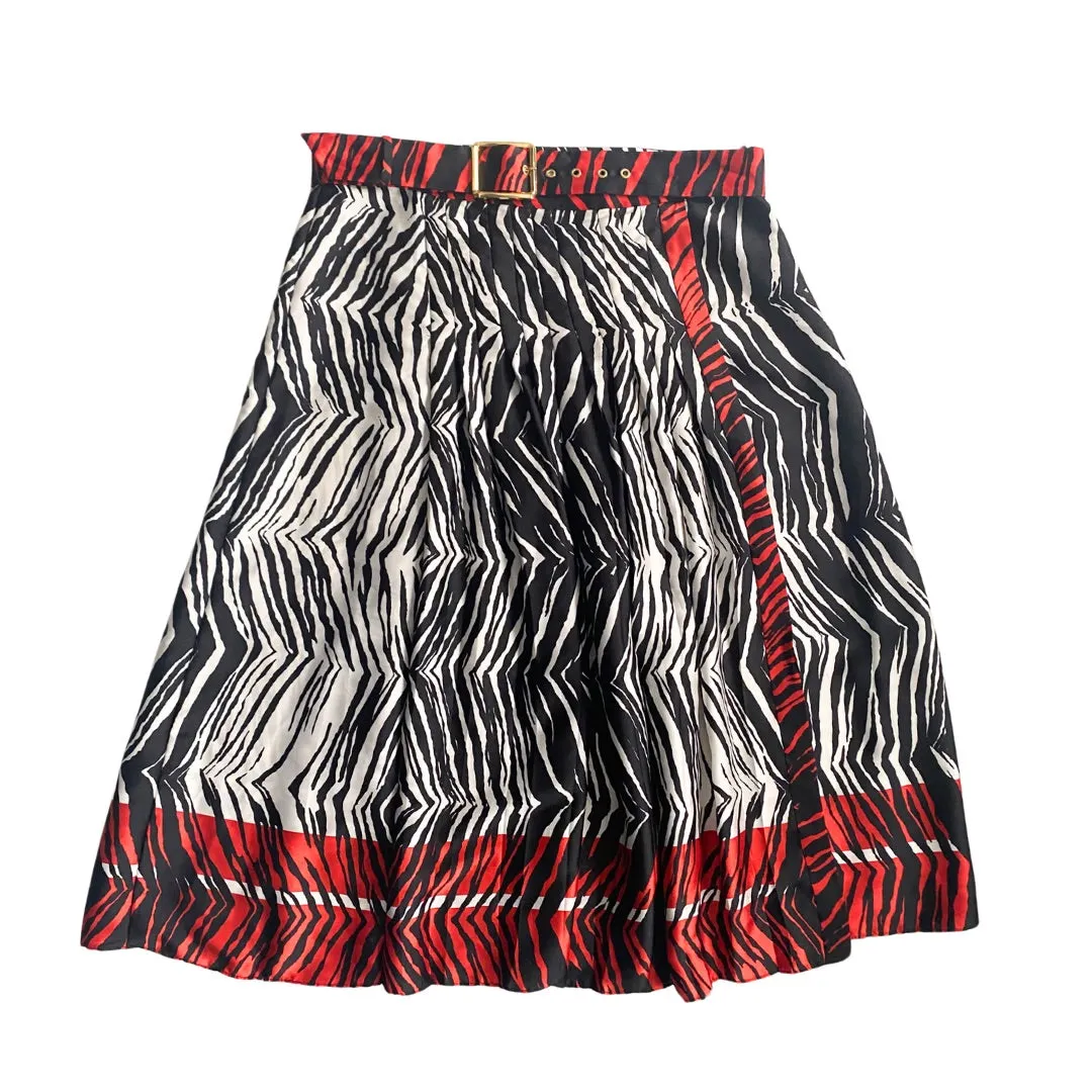 Zara Zebra Print Pleated Split Midi Skirt Red SIZE XL