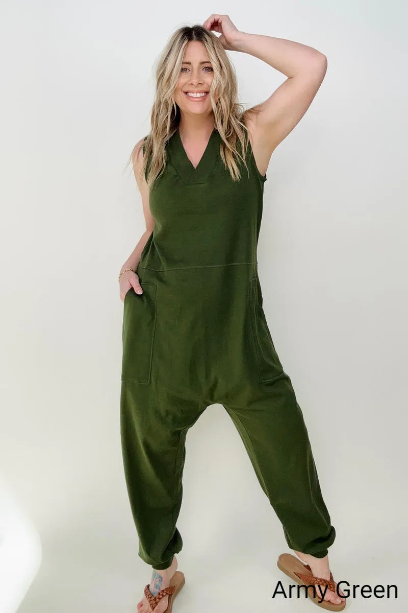 Zenana Solid Sleeveless Harem Jumpsuit -3 colors - Ships from The US