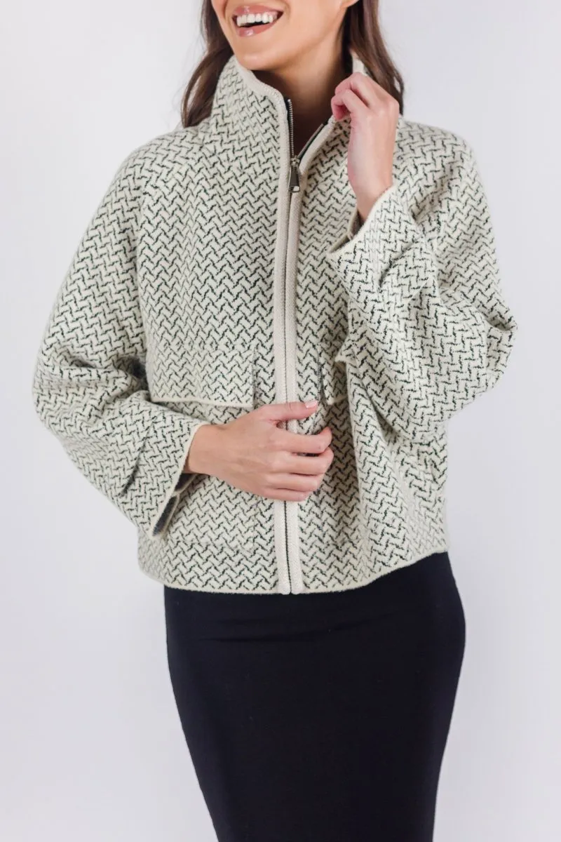 ZIP UP SWEATER JACKET (CREAM)